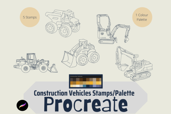 Procreate Construction Vehicles Stamps: Elevating Digital Craft with Hand-Drawn Precision